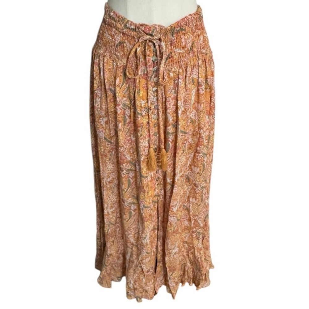 RACHEL ZOE Floral Bohemian Maxi Skirt Orange Tropical Vacation Size L Boho Beach